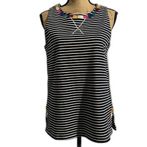 NWT Andree by Unit Fiesta Nights Tank Top Black Striped Embroidered Size Small